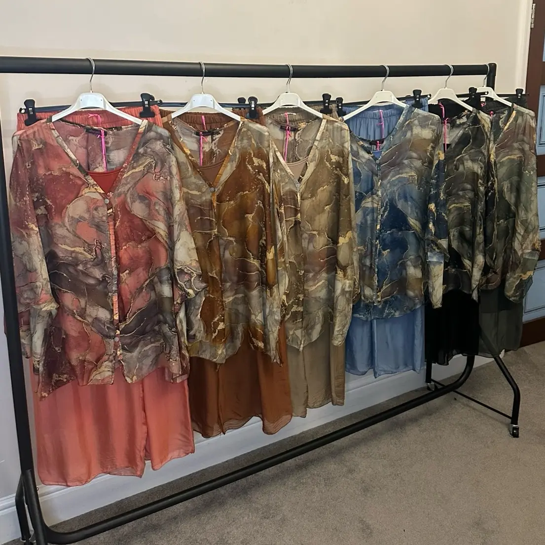 Gold Marble Print and Plain Chiffon Silk Coord Sets