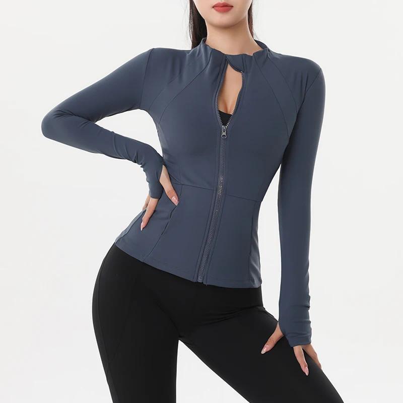 Product Introduction of Casual Women Running Jacket Quick Dry Yoga Sports Clothes Sweatshirt Slim Fitness Zipper Jacket Gym Running Sportswear Coat 4
