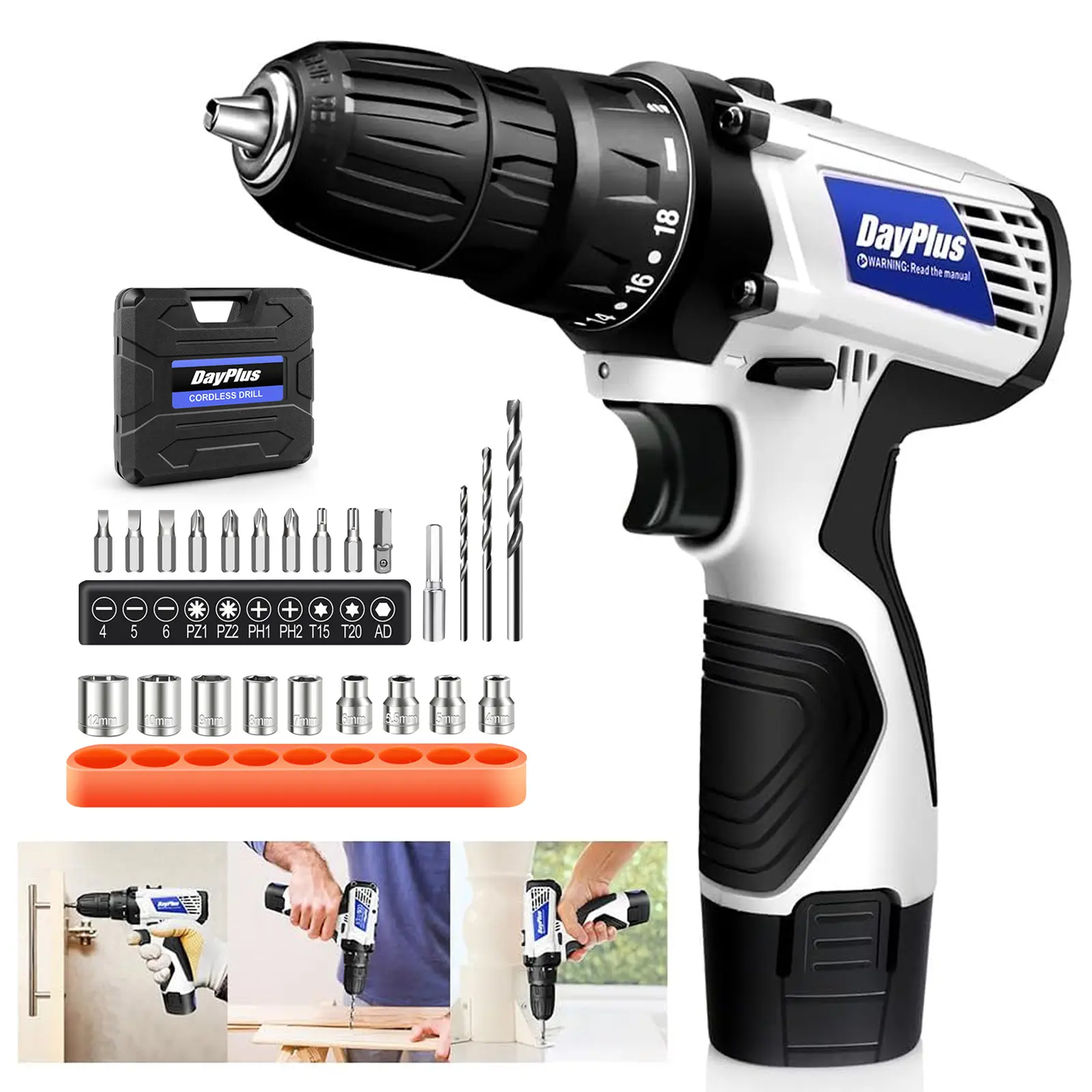 Cordless Drill and Screwdriver Set Electric Combi Drill, 16.8V Compact Portable Power Drill Kit 2 Adjustable Speed with 1300mAh Battery and Charger, Carry Case and Accessories