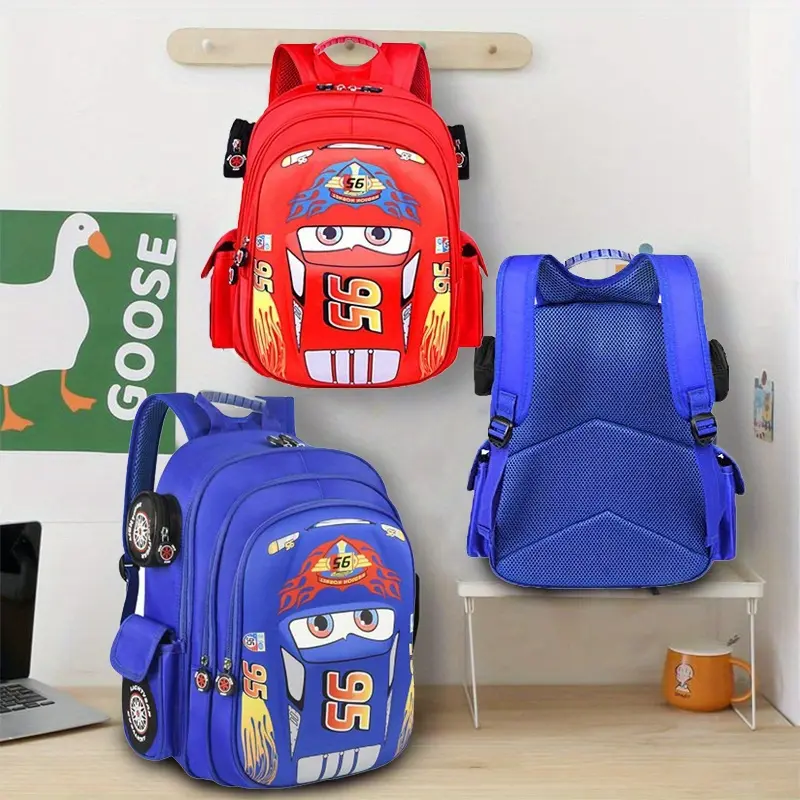 1pc Lightning Car Backpack - Durable, Water-Resistant Schoolbag for Boys & Teens, Perfect for Travel, Daily Use, and School Supplies - Ideal Gift for Birthdays, Christmas, Halloween, and New Year - Red, Blue, or Mixed Colors, Backpack for School