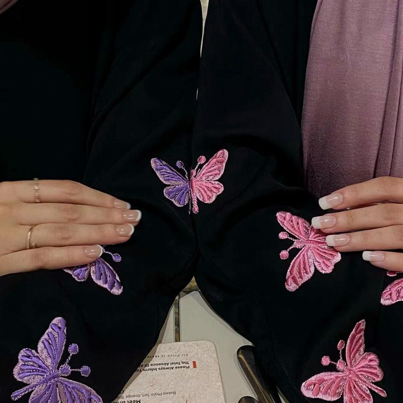 HASASERIES HS1040 Butterfly Embroidered Elegant Cardigan Robe plain elegant solid casual 3