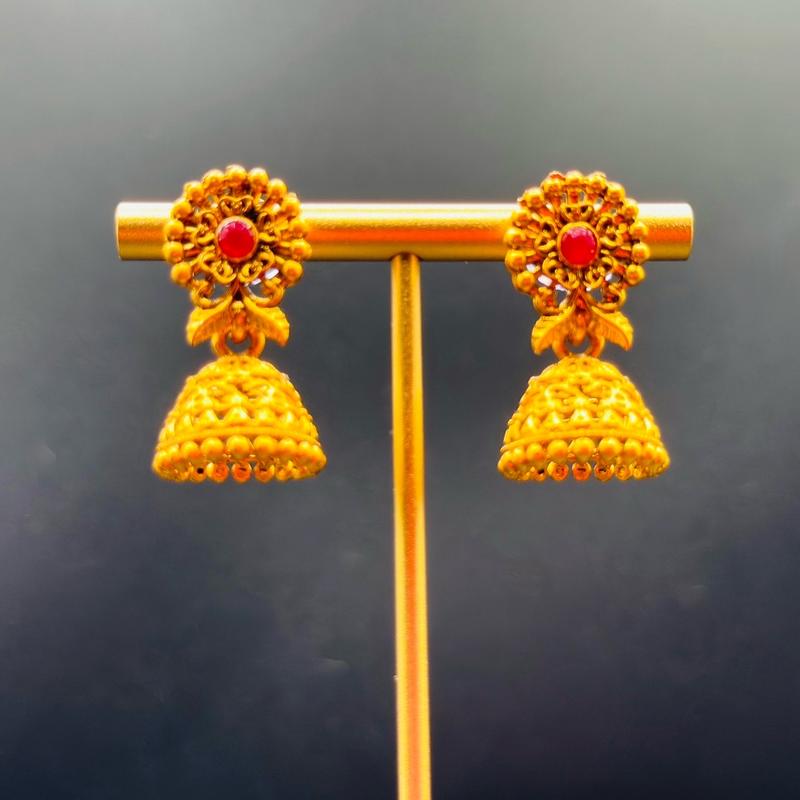 Traditional Gold Plated Imitation Jhumkas With A Ruby Centre Stone (Small) 2