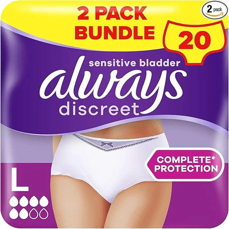 Incontinence Pants Women Large, L, UK 16-22, White, Absorbency 6, 20 Disposable Underwear Women / Knickers (10 x 2 Packs), Adult Diapers