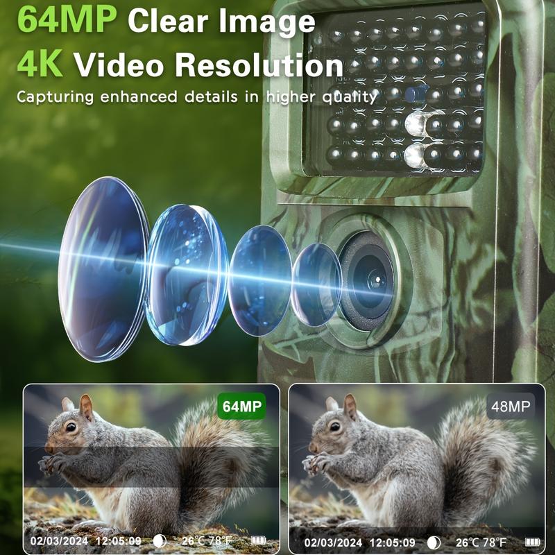 Product Introduction of 【2025】4K Ultra HD Trail Camera 64MP with 940nm No-Glow IR LEDs, IP67 Waterproof Wildlife Cam, 0.05s Trigger, Motion Detection, PVC Tree Mount, Smartphone Compatible for Outdoor Surveillance and Hunting 1