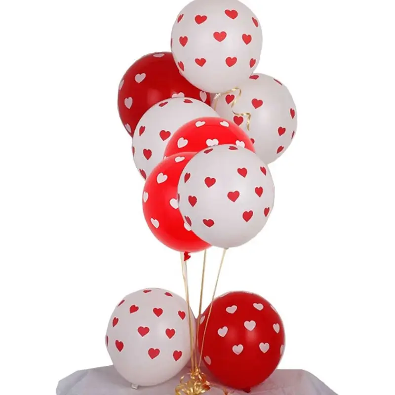 10pcs Valentines Balloons,12 inch Red Balloons Printed with Heart for Valentines Day,Anniversary,Engagement Decoration