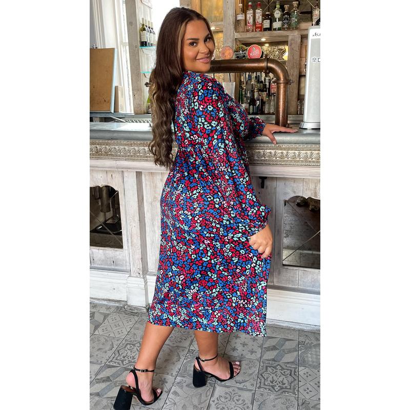 CurveWow Wrap Balloon Sleeve Midaxi Dress Leopard 5