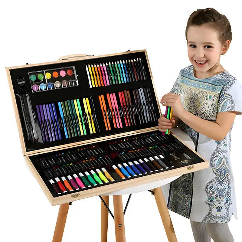RLS 180pc Deluxe Wooden Colourful portable art colouring paint pen set for Boys and Girls 0