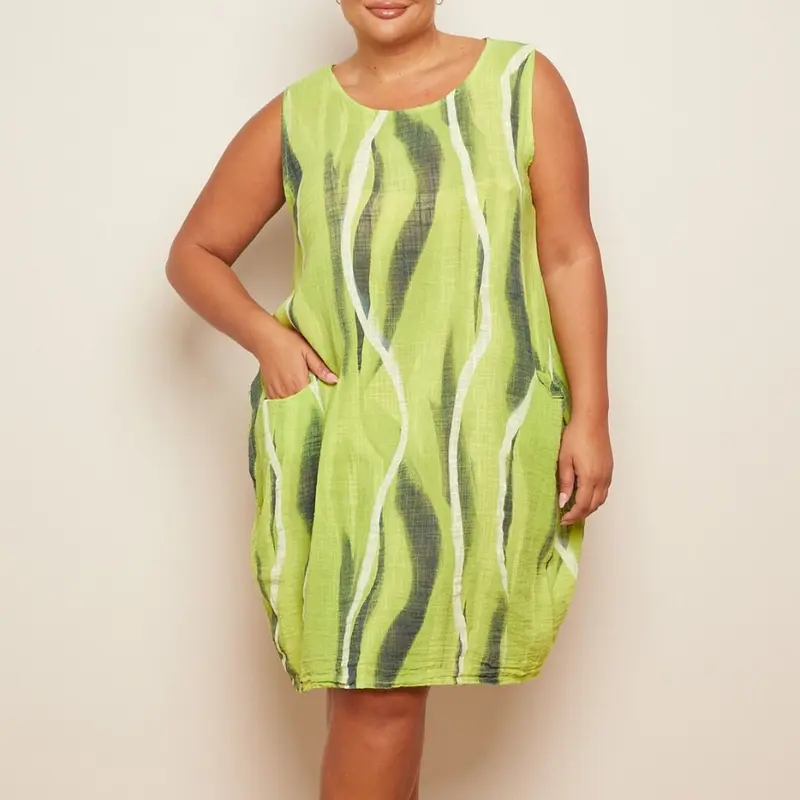 MISSHASHTAG Women Sleeveless TyeDye printed pocket Legen look Midi Dress 0