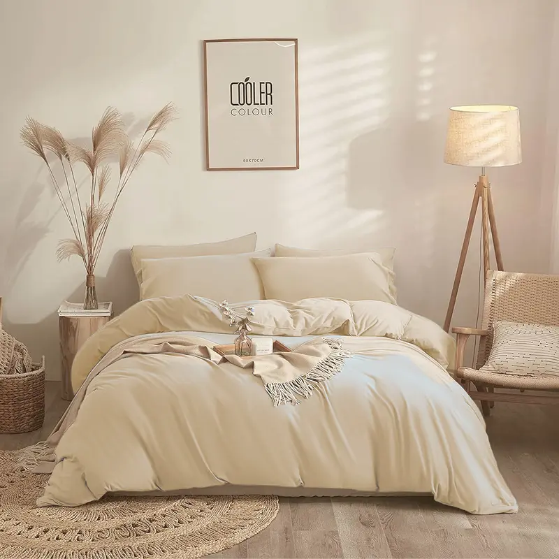 100% Egyptian Cotton Duvet Cover Set |200 Thread Count Plain Dyed Duvet Quilt Cover Set With Free Pillowcases| Non-Iron Easy-care Bedding Set - Single Double King Super King Sizes 1