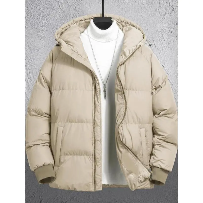 Men's Plain Pocket Zip Up Thick Warm Hooded Puffer Coat, Regular Fit Long Sleeve Padded Winter Coat, Menswear, Cold Weather Gear, Going Out Outfit 6