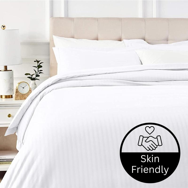 Microfibre Duvet Cover Hotel Quality Bedding Set Satin Stripe  Quilt Duvet Covers, Solid Soft & Comfy Bedding Cover Set Breathable Duvet  Set Satin  Bed  Sheets Mattress  Protector 3
