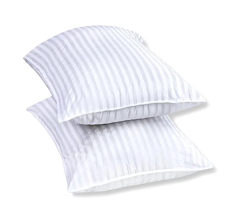UK HOME SHOP - Luxury White Stripe Pair of Bounce Back Pillows - Premium Hollow-fibre Filling & Poly-Cotton Cover - 50 x 75cm Size - Extra Filled Pillow Neck Support Soft Feel Pillow 2