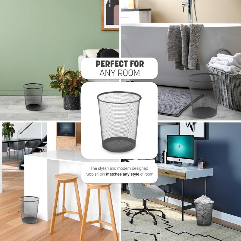 Round Trash Can - Black Non-slip Mesh Bin, Stylish & Sturdy Metal Waste Paper Bin for Home, Bedroom, Office, Bathroom, Living Room & Kitchen - Indoor Garbage Bin with Sleek Design 4