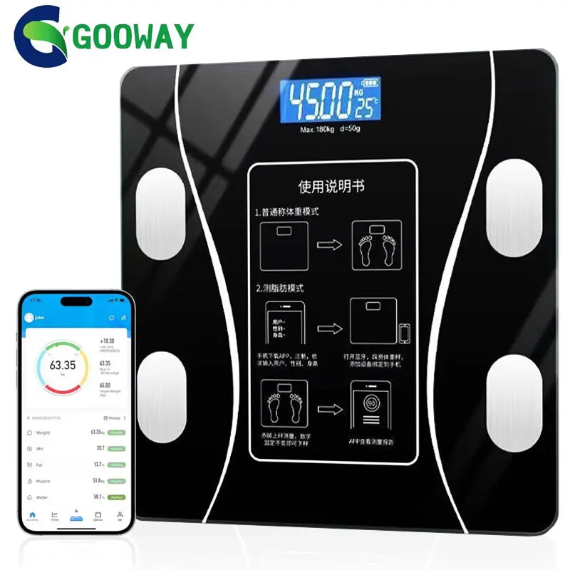 Digital Bathroom Scales Weighing Bluetooth Smart Body Fat BMI Monitor 180KG UK