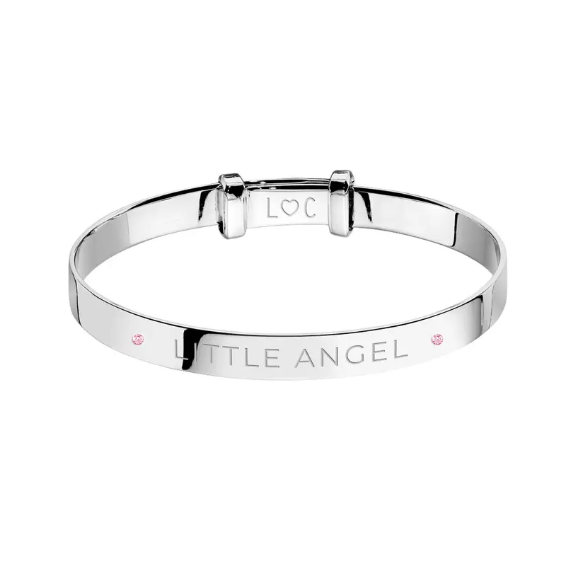 Little Angel Christening bangle - pink stones 1
