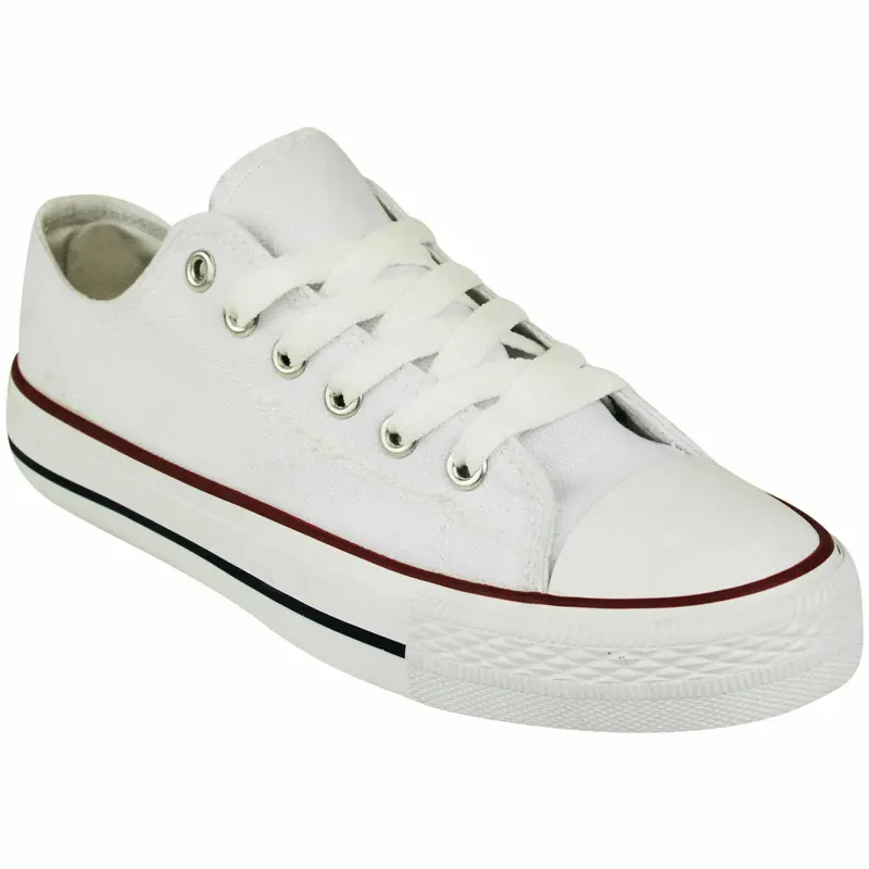 LADIES WOMENS FLAT GIRLS PLIMSOLLS PUMPS TRAINERS LACE UP CANVAS SHOES TRAINERS Footwear Walking Shoes 2