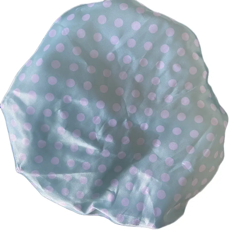Elastic Shower Caps, White Dot Print Design Anti-Wet Hair Saloon Hair Cover Cap, Reusable Waterproof Bath Hats with Elastic Band For Women 3