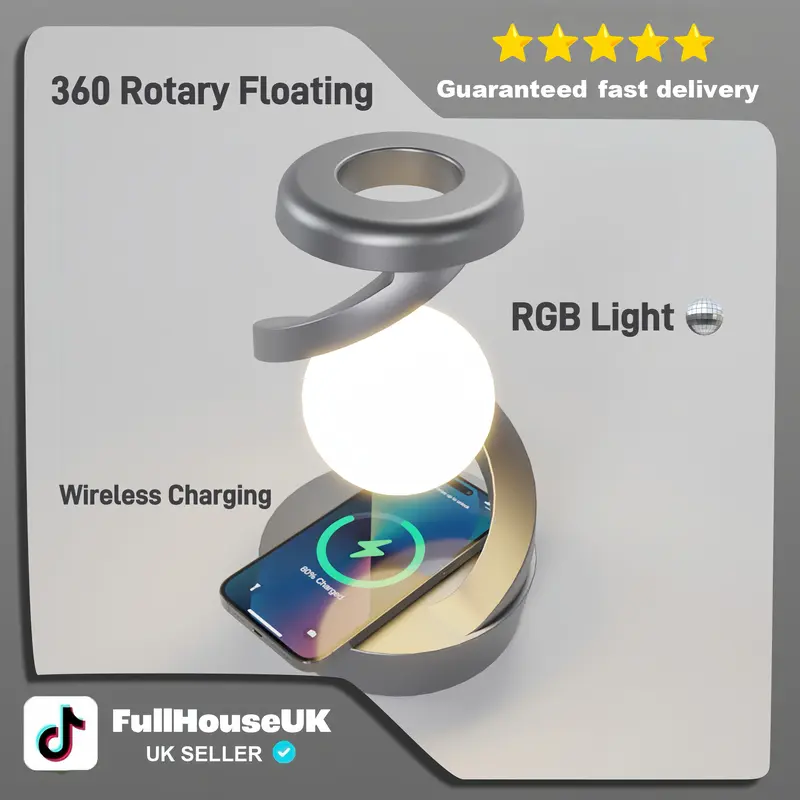 360 Rotary floating Moon lamp Charging Station（With wireless charging ）charging mobile free shipping Charger Cable 0