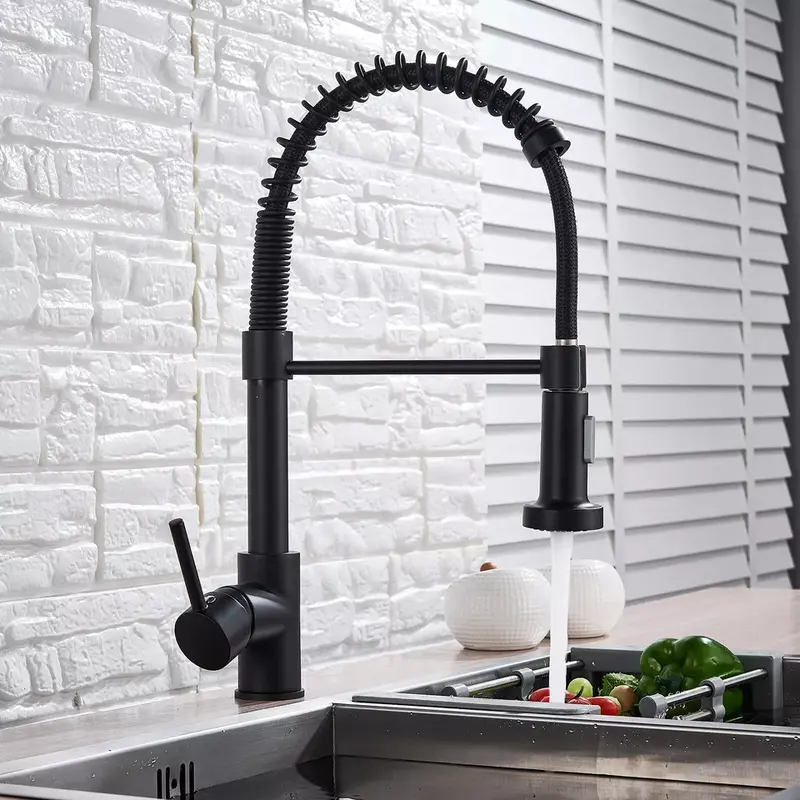 Matt Black Monobloc Kitchen Sink Mixer Tap with Pull Out Hose Spray Single Lever - High Quality 4