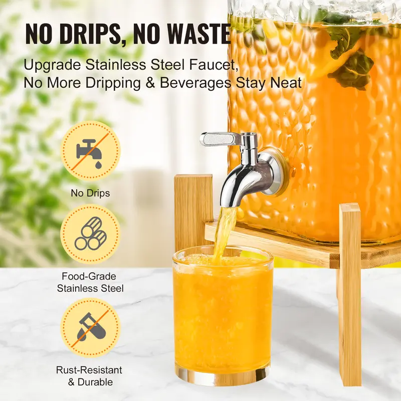 VEVOR Beverage Dispenser, 1.5 Gallon Drink Dispensers for Parties,2PC,Glass Juice Dispenser with Stand, Stainless Steel Spigot, Iced Tea Lemonade Juice Water Dispenser, for Restaurants, Hotels, Partie Drinkware Jugs 2