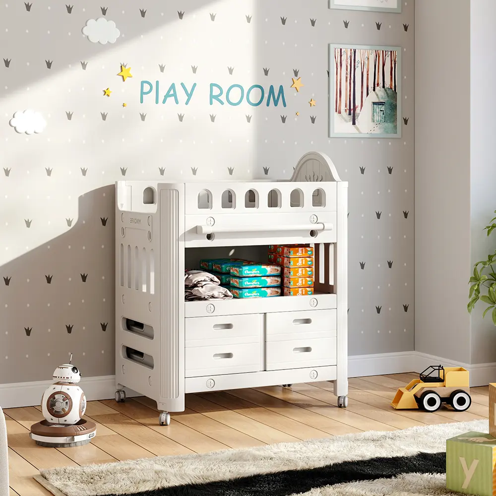 Lifeideas Mobile Baby Diaper Changing Table with 4 Drawers and Storage Shelf