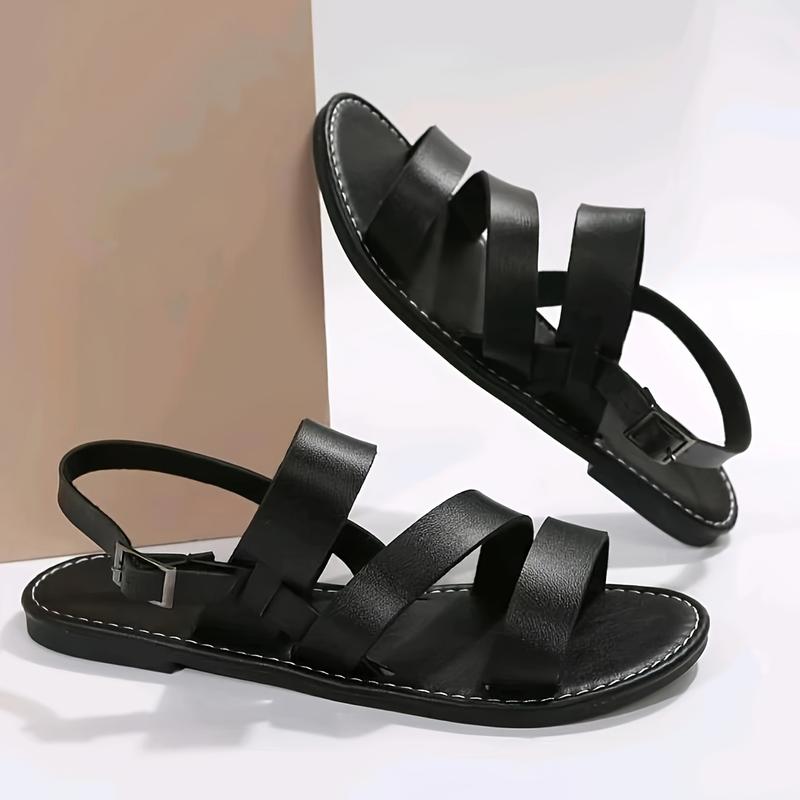 Product Introduction of Stylish Women's Roman Flat Sandals - Comfortable Solid Color Open Round Toe Ankle Strap Shoes with Adjustable Buckle, Perfect for Casual Beach, Summer, Vacation, and Outdoor Activities 4