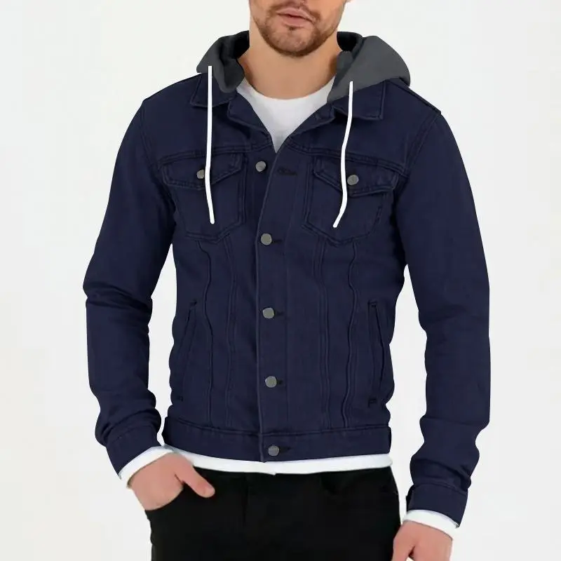 Spring and autumn windproof warm hooded men's coat solid color plus-size casual blazer jacket 2