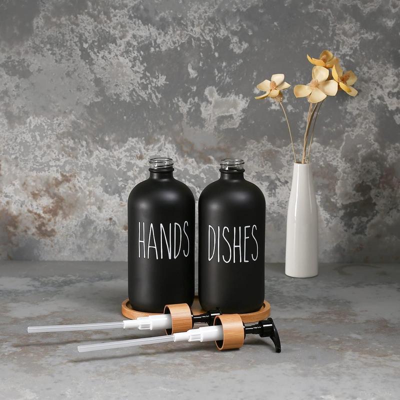 Glass Soap Dispenser Set of 2, Glass Soap Dispenser Bottle with Pump, 16 Oz Refillable Liquid Hand Jar Dispenser for Bathroom, Countertop, Kitchen, Laundry Room (Black) 1