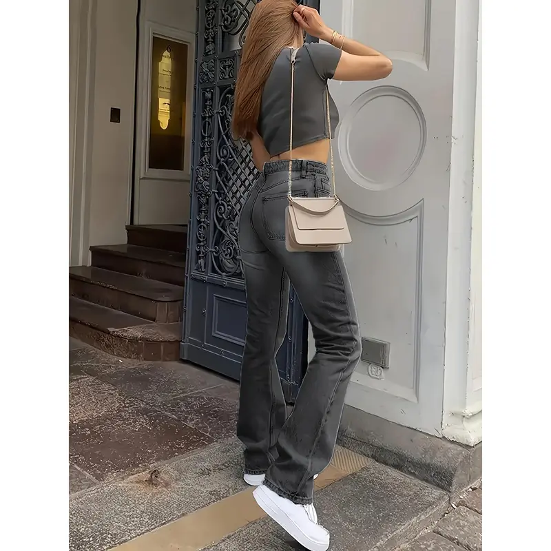 High Waist Light Washed Straight Jeans, Slash Pocket Casual Loose Fit Denim Pants, Women's Denim Jeans & Clothing 7