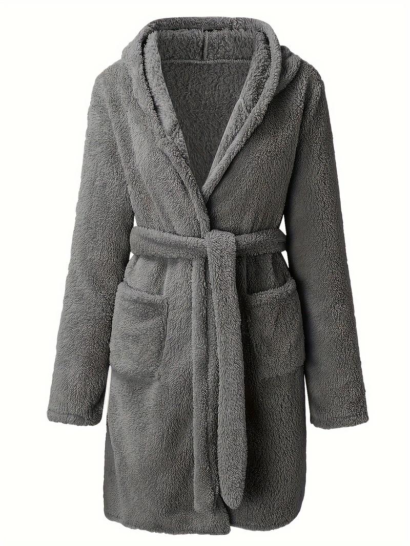Product Introduction of Men's Solid Winter Plush Hooded Bathrobe, Thickened Warm Long-Sleeve Fleece Loungewear, Simple Casual Style 11