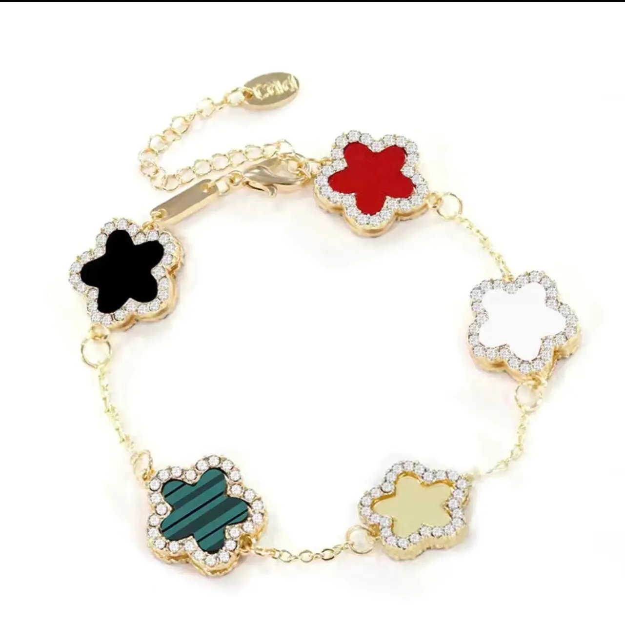 Clover Bracelet, 18K Gold Plated 5 Motif Clover Bracelet, Four Leaf Clover Bracelet, Item Will Not Fade