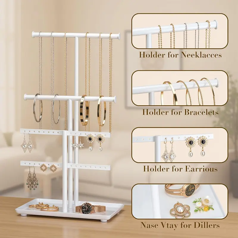 Jewelry Holder Organizer Necklace Display: Metal Aesthetic Room Decor Tree Stand for Bracelet Hanger and Earrings Storage 3