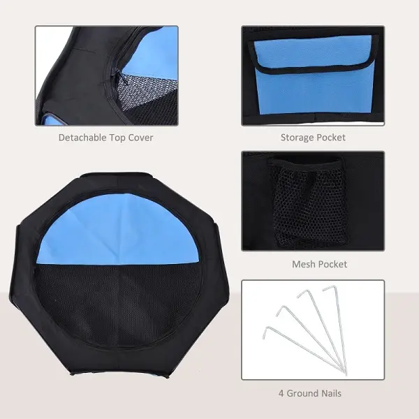 Portable Cat Dog Playpen Pet Puppy Rabbit Guinea Pig Pen Run Dia 90 x 41H cm Indoor & Outdoor Blue 3