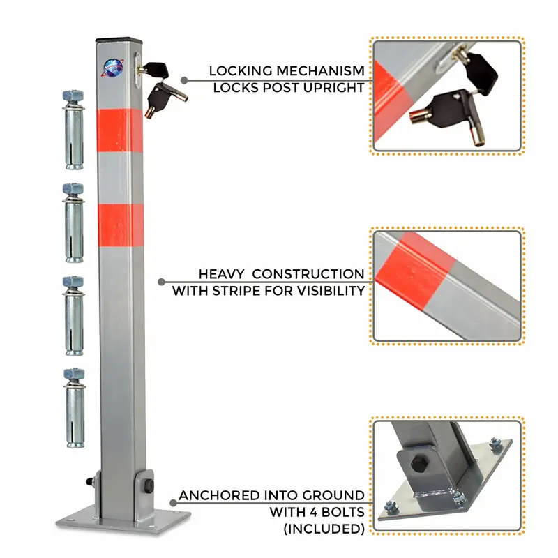 LOCKABLE PARKING BARRIER FOLDING CAR PARK BOLLARD SECURITY DRIVEWAY POST 3 KEYS 2