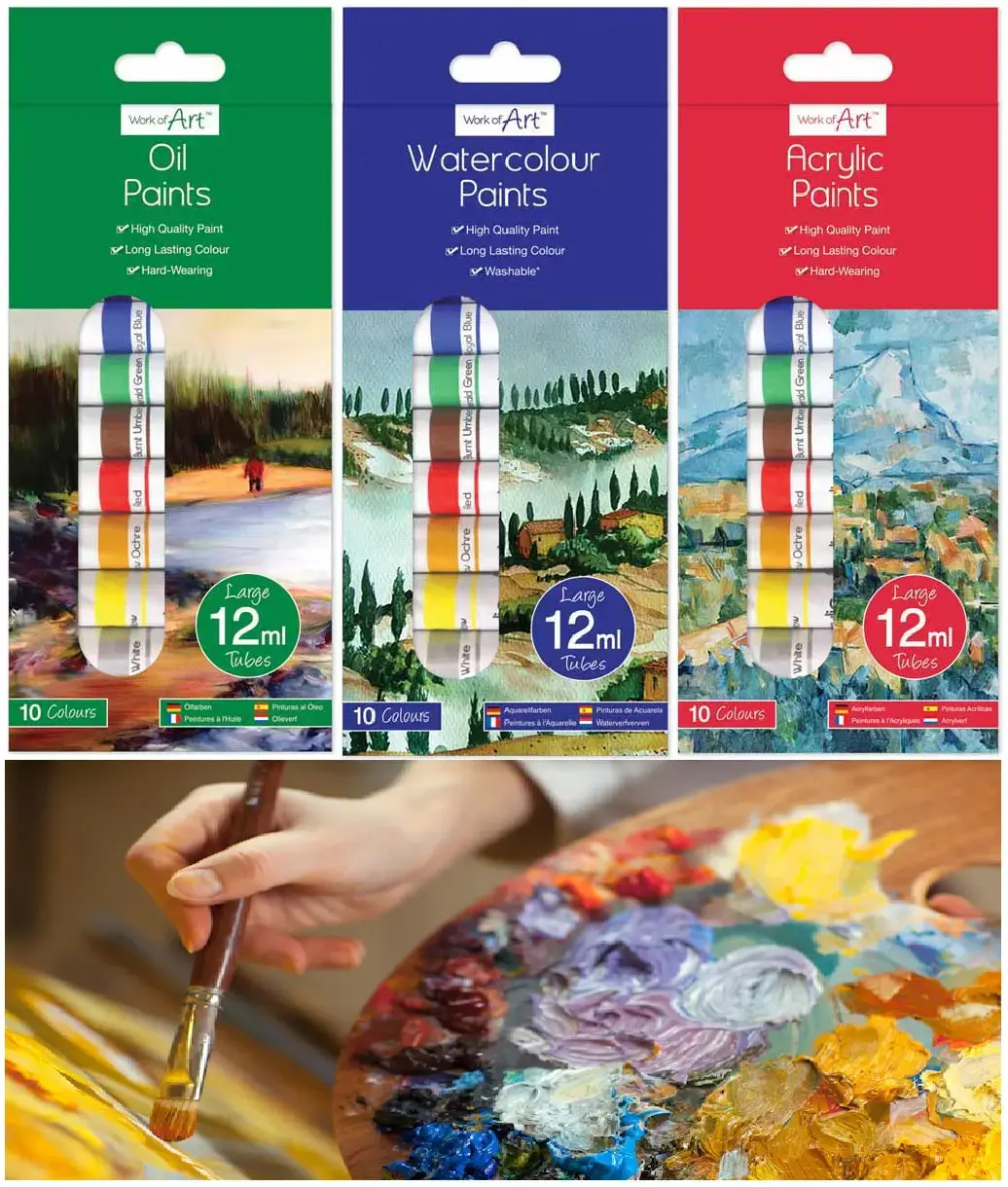 8/10 Tube Paint Set | Vibrant Acrylic, Oil & Watercolors | Perfect for Canvas, Paper & Crafts |