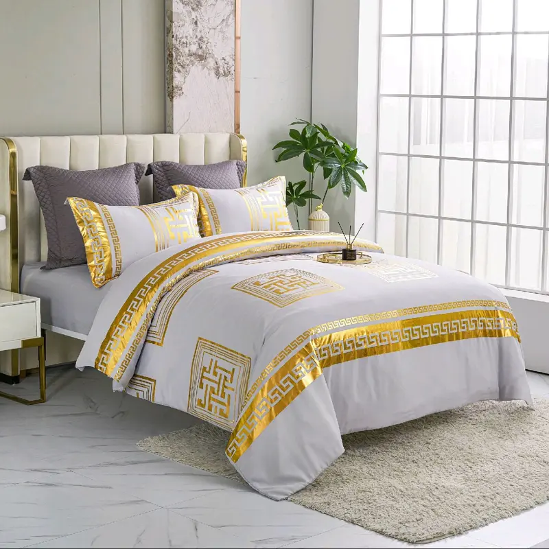LUXURY MARBLE EFFECT 4 PIECE DESIGNER COMPLETE SET BEDDING SET SOFT EGYPTIAN COTTON TOUCH 4