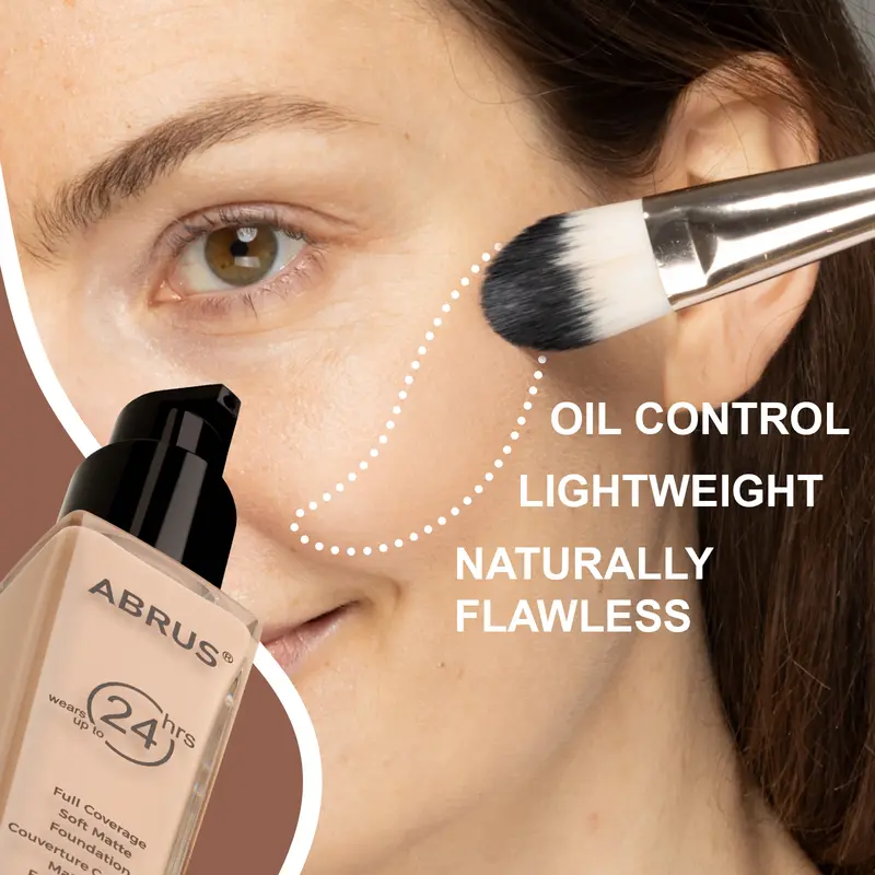 ABRUS Foundation Makeup - Flawless Matte Liquid Foundation for Full Coverage up to 24 Hours (A04 Buff Beige, 30 ml) 4