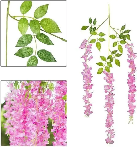 Home Decor 3 Branches Wedding Party Decorations Hanging Flower Vines Artificial Wisteria Flower 12pcs, Excellemt Garden Decor lasts forever. Washproof artificial flowers 5
