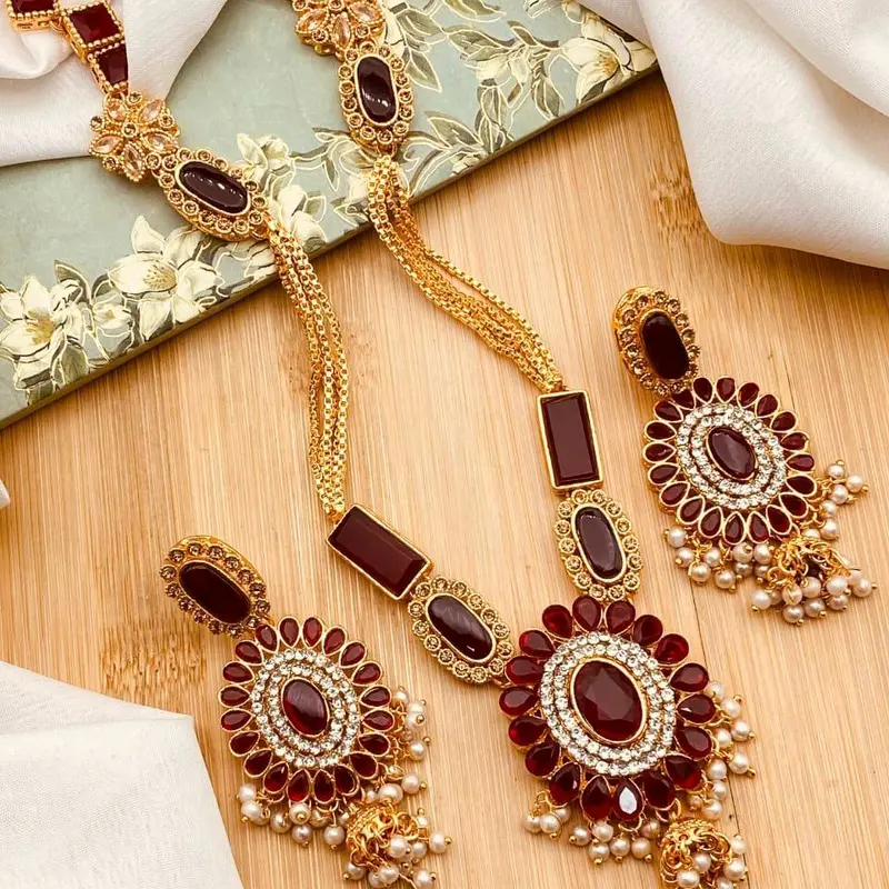 EVA Chain Style Egyptian Mala Set with Small Jhumki Earring for Women 0