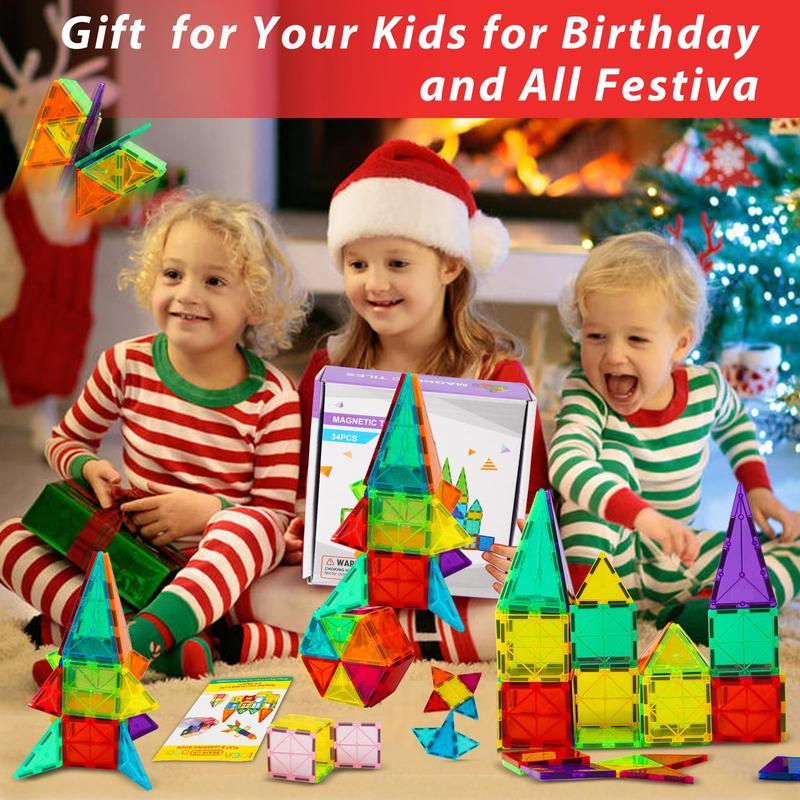 Magnetic Tiles Toys Ages 3-8 Boys Girls Gift Kids Magnetic Building Blocks Set Toys for Toddlers Creativity Gifts Toys for 3 4 5 6 7 8+ Year Old Girls Boys Christmas Birthday-34pcs 4