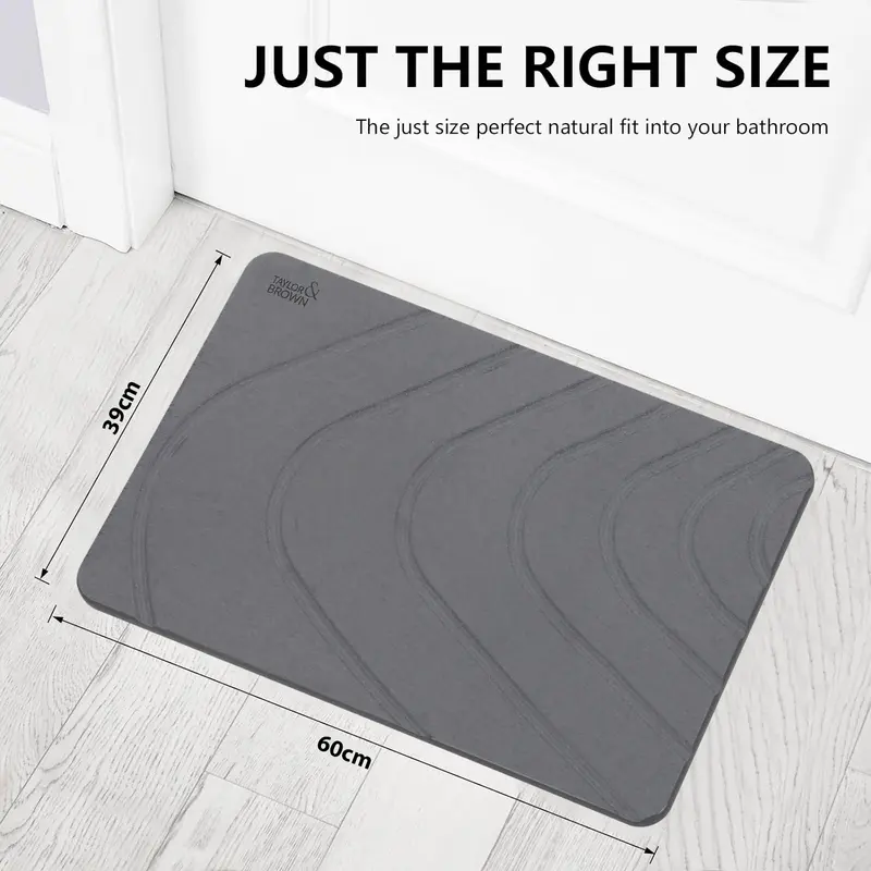 Stone Bath Mat Diatomaceous Earth Bathroom Shower Wudu Floor Mat Non-Slip Super Absorbent Quick Dry Floor Kitchen Anti Mould Antibacterial Natural Easy to Clean 60x39cm 8