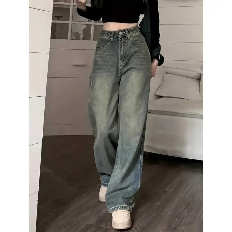 Vintage Wide Leg Jeans - Stylish Slant Pocket, Loose Fit, Baggy Denim, Soft Fabric, Comfortable Streetwear - Women's Fashionable Denim Pants & Clothing for Casual Daily Wear