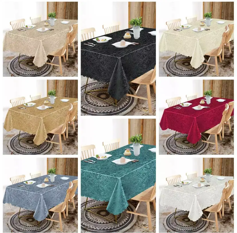 Home Decorative Classic Damask Printed Jacquard Tablecloth Rectangle Round Runner Napkin Table Cover Cloth Protector for Kitchen Picnic Stylish Tableware Fabric