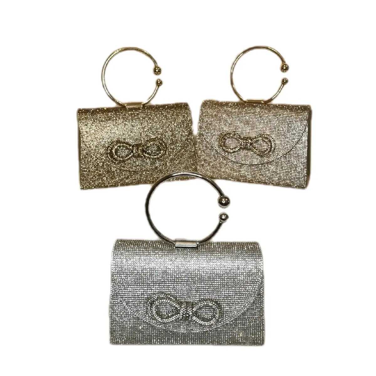 Women's Sparkly Crystal Diamond Bow Metallic Satin Statement Top Handle Evening Clutch Bag - Rose Gold/Gold/Silver odourless elegant fashion bags