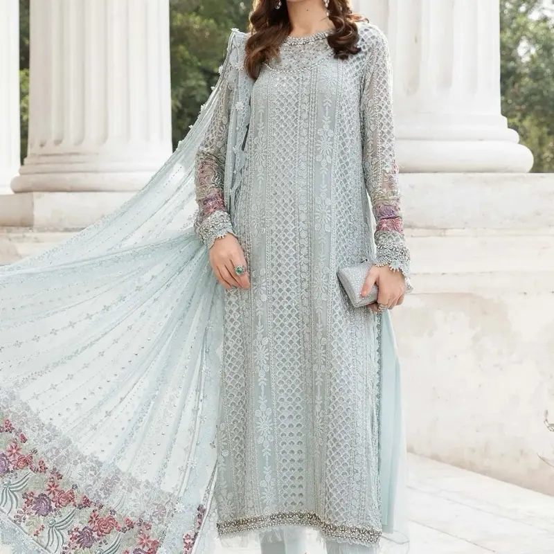 Readymade Eid outfit Luxury Salwar Kameez 3-Piece Suit pastel ice blue| Pakistani Indian South Asian Wedding, Party, Eid & Festive Wear | Embroidered Organza & Hand Embellished Dupatta Gorgeous Dress,Traditional Womenswear, Elegance dresses frock nikkah