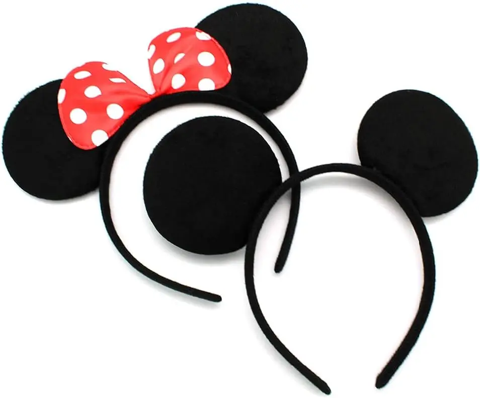 Pack of 2 Mickey & Minnie Mouse Ear Headband for Adult Unisex Birthday Halloween Parties Hen/Stag Night Party Decoration Fancy Dress Mouse Costume Accessories Masks Comfortable Photo