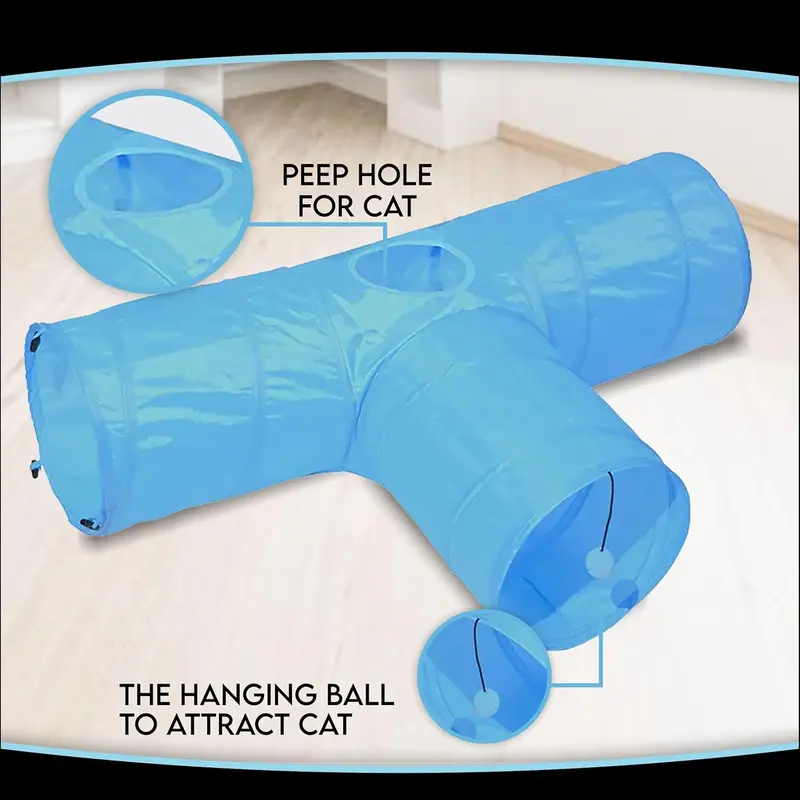 3-Way Collapsible Cat Tunnel Toy, Interactive Cat Tunnel for Indoor Cats, Kittens, Puppies, Small Pets (Blue) 6