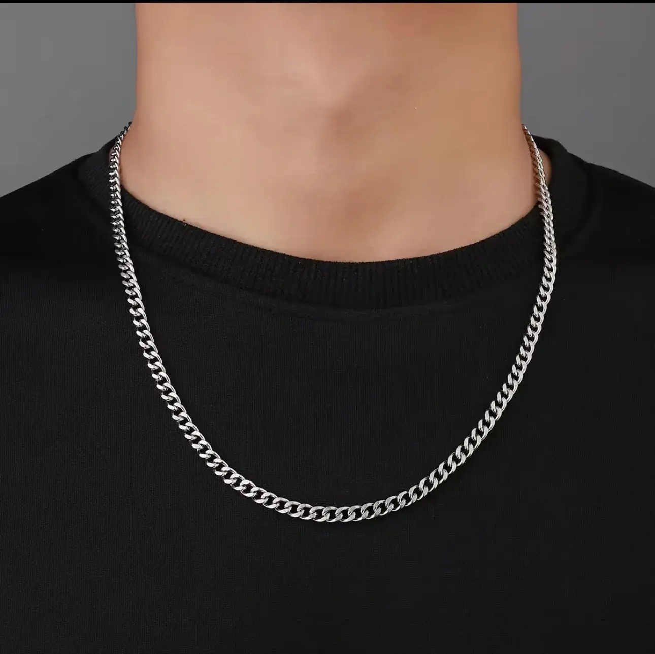 Men's Silver Cuban Link Chain - 5mm Width, 45-60cm Length men