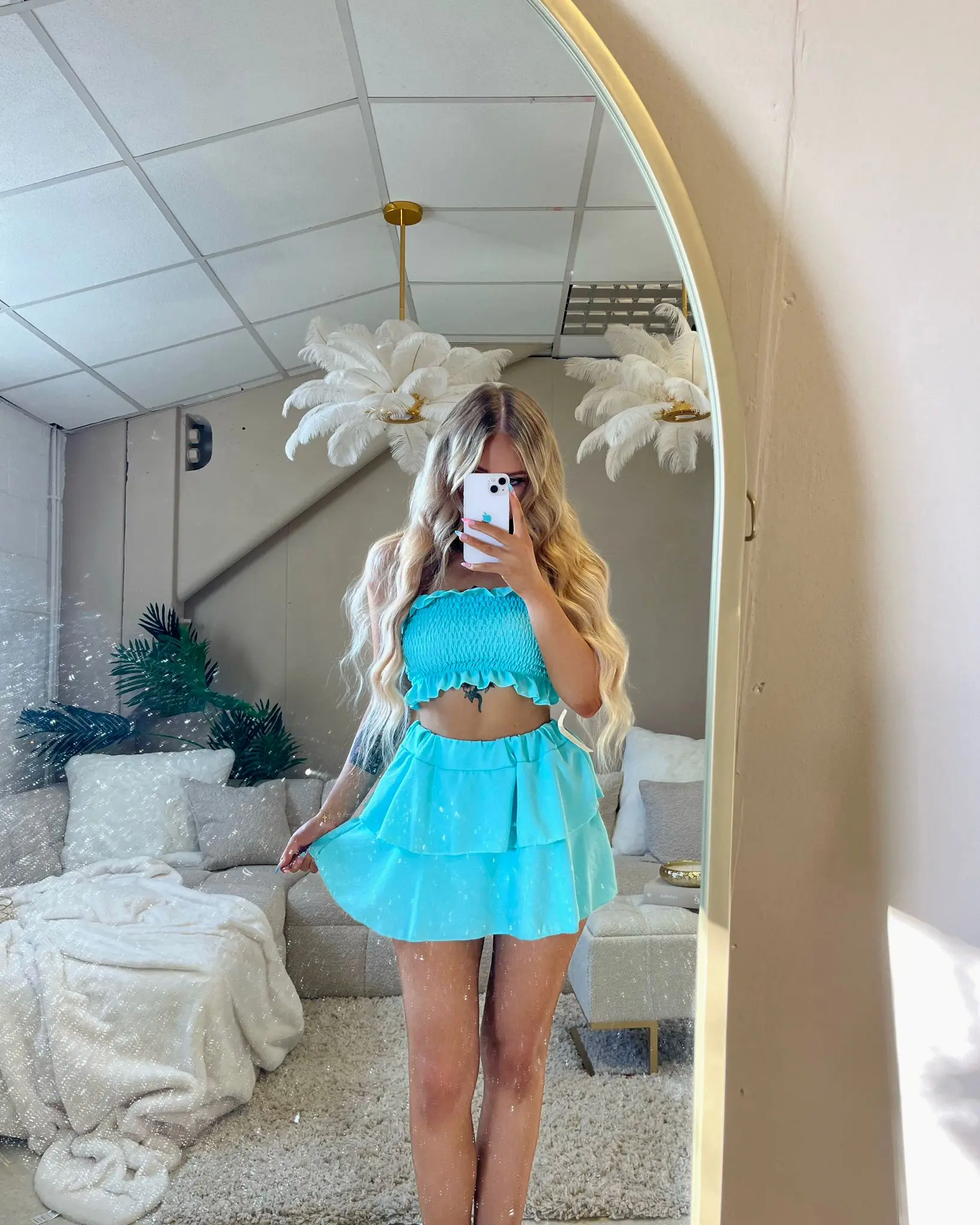 LILIOSA Bandeau Top and Skort Set - SUMMER OUTFIT/ CO ORD/ TWO PIECE SET/ SPRING SET SKORT/ BANDEU TOPS Womenswear Overalls