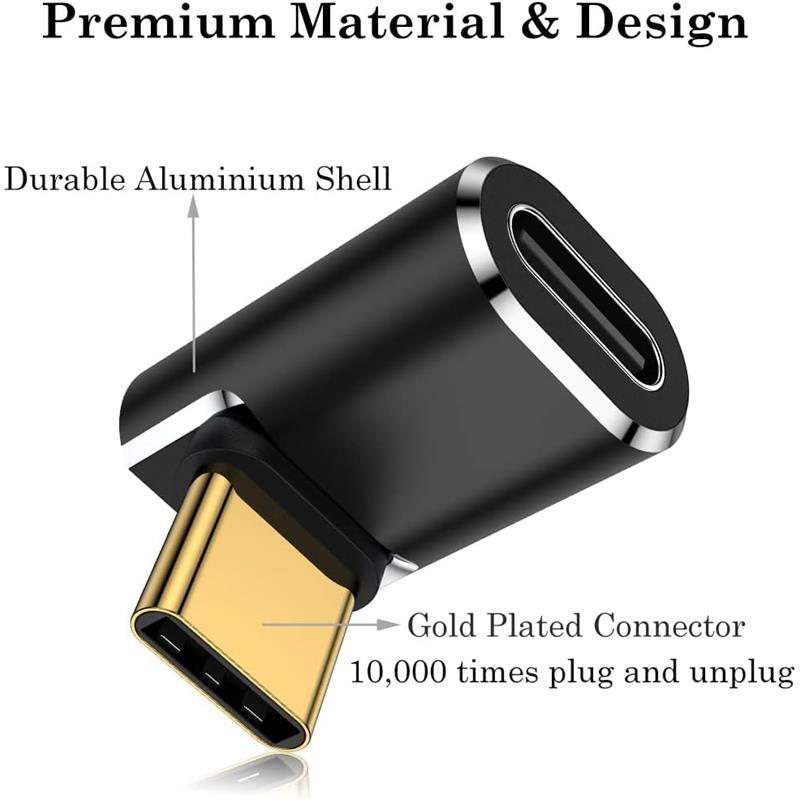 USB C 90 Degree Adapter (Two Styles), USB Type C Right Angle Extender Connector for Steam Deck, Meta Quest, MacBook, Smart Tablet & Phone and More - Black  Alloy Cable Charging Port Shell Device Durable 8